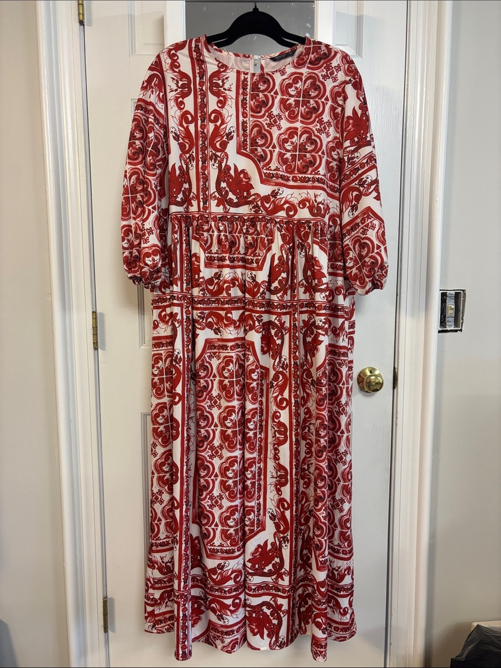 SHEIN Red and White Printed Maxi Dress